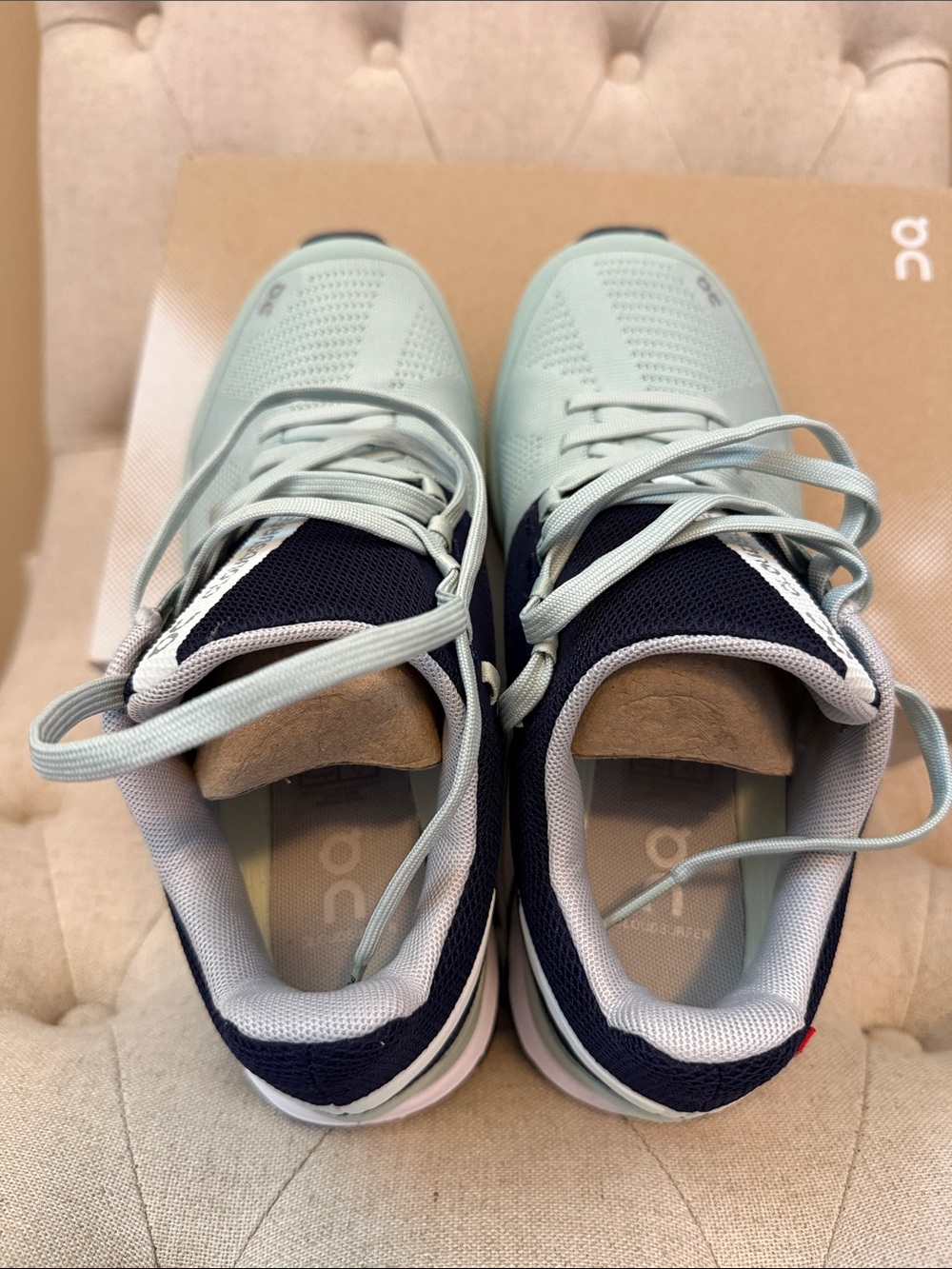 On Running Women's Mint Green and Navy Cloudrunner Athletic Shoes - Picture 4 of 8